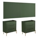 Ver imagem 4 de Conjunto Cabeceira Casal 280cm com 2 Mesas de Cabeceira Cor:musgo com Dourado