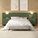 Ver imagem 1 de Conjunto Cabeceira Casal 280cm com 2 Mesas de Cabeceira Cor:musgo com Dourado