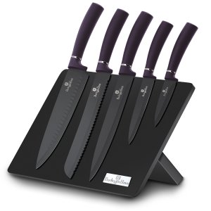 Jogo 5 Facas + Suporte Magnético 6pçs Purple Berlinger Haus Faqueiro Cozinha
