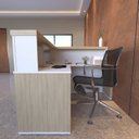 Ver imagem 4 de Conjunto Escritório Recepção 3 Peças com 2 Balcões em L Tamburato 147,7cm 1 Gaveteiro Branco/Carvalho Artany