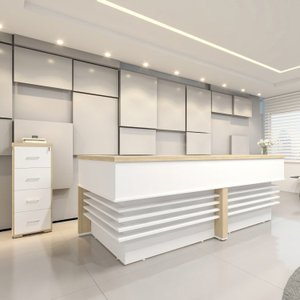 Conjunto Escritório Recepção 3 Peças com 2 Balcões em L Tamburato 147,7cm 1 Gaveteiro 