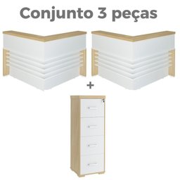 Conjunto Escritório Recepção 3 Peças com 2 Balcões em L Tamburato 147,7cm 1 Gaveteiro  - 2