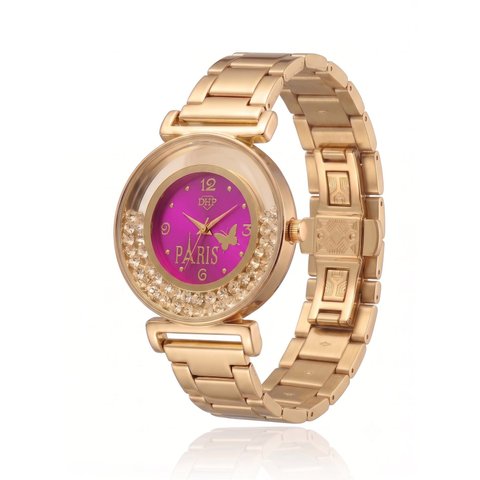 Relógio Feminino Luxo Paris com Strass Correa Metal + Caixa