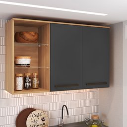 Armário Aéreo 120cm 2 Portas 3 Nichos Prateleira de Vidro Isabelle - 2 Armário Aéreo 120cm 2 Portas 3 Nichos Prateleira de Vidro Isabelle - 2