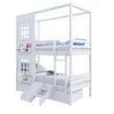 Ver imagem 1 de Beliche Infantil Casinha Reta com 02 Janelas 02 Gavetas e Escorregador Madeira Maciça Branco