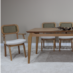 Cadeira Retrô com Braço - Tela Preto com Dourado Madeira Maciça Amêndoa - Tecido Chic - 4 Cadeira Retrô com Braço - Tela Preto com Dourado Madeira Maciça Amêndoa - Tecido Chic - 4