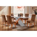 Ver imagem 1 de Conjunto: Mesa de Cozinha Imperatriz Tampo Madeirado c/ Vidro Curvo 180x90 e 6 Cadeiras Amsterdã