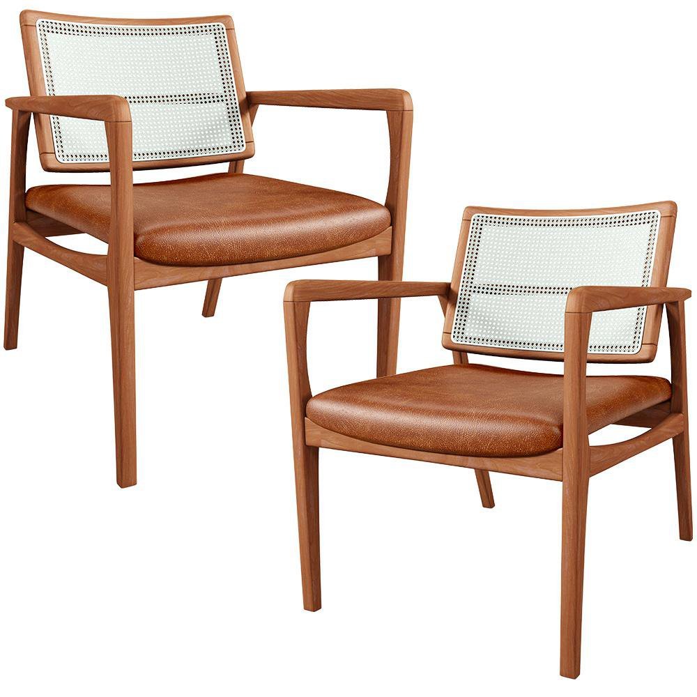 Kit 02 Poltronas Decorativa Sala Estar Madeira Tela Sintética Tropea Couríssimo Camel - Lyam Decor - 1