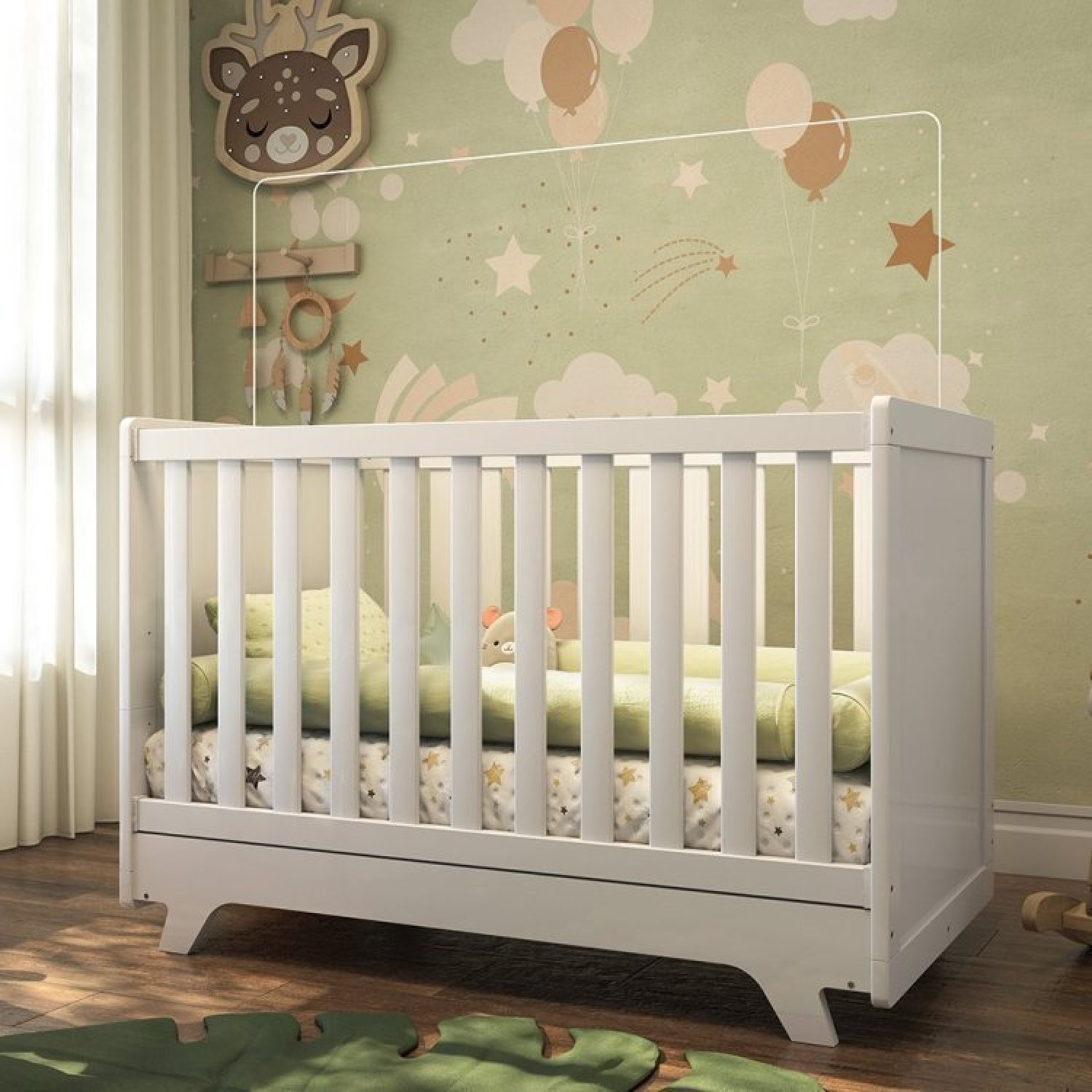 Conjunto para Quarto de Bebê Cômoda 1 Porta com Janela e Berço com Capitone Retrô Jolie - 11