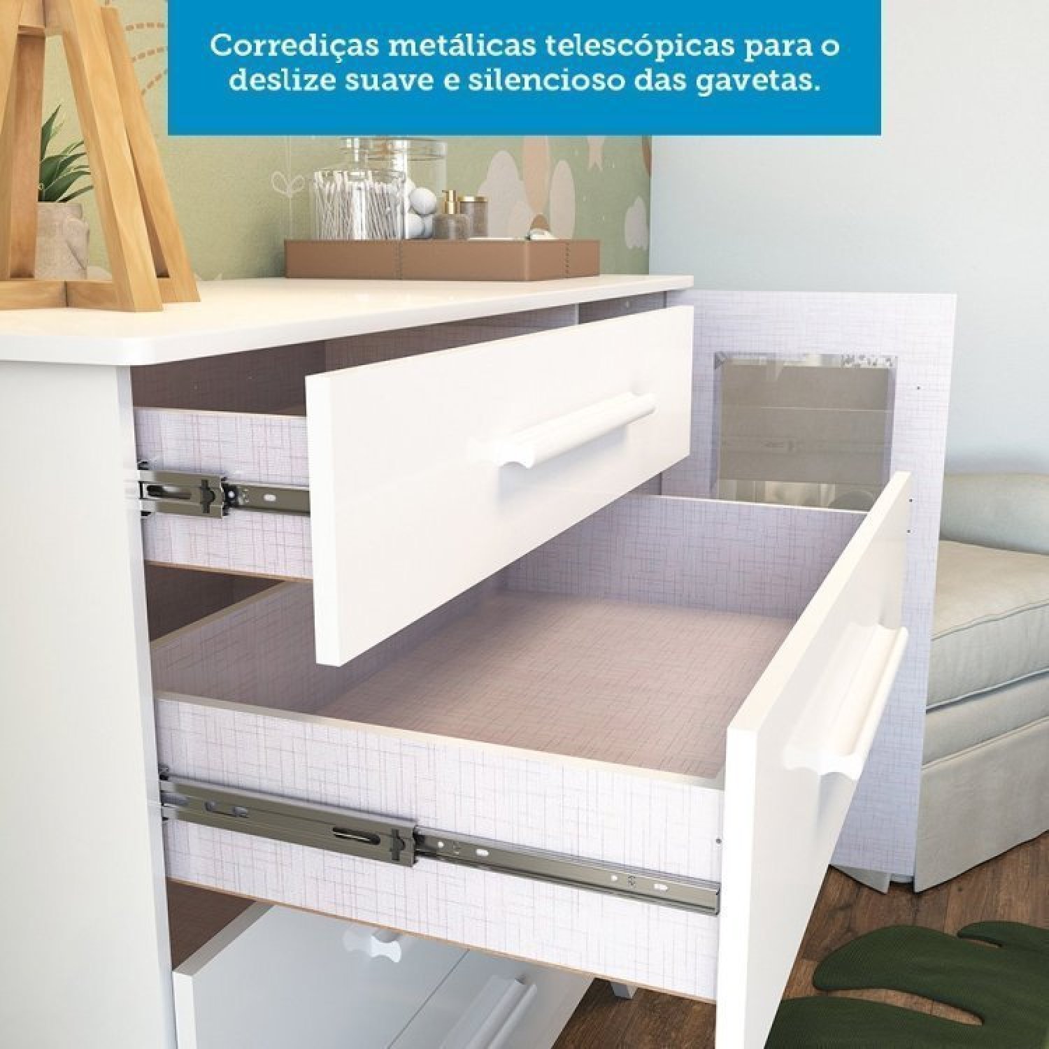 Conjunto para Quarto de Bebê Cômoda 1 Porta com Janela e Berço com Capitone Retrô Jolie - 14