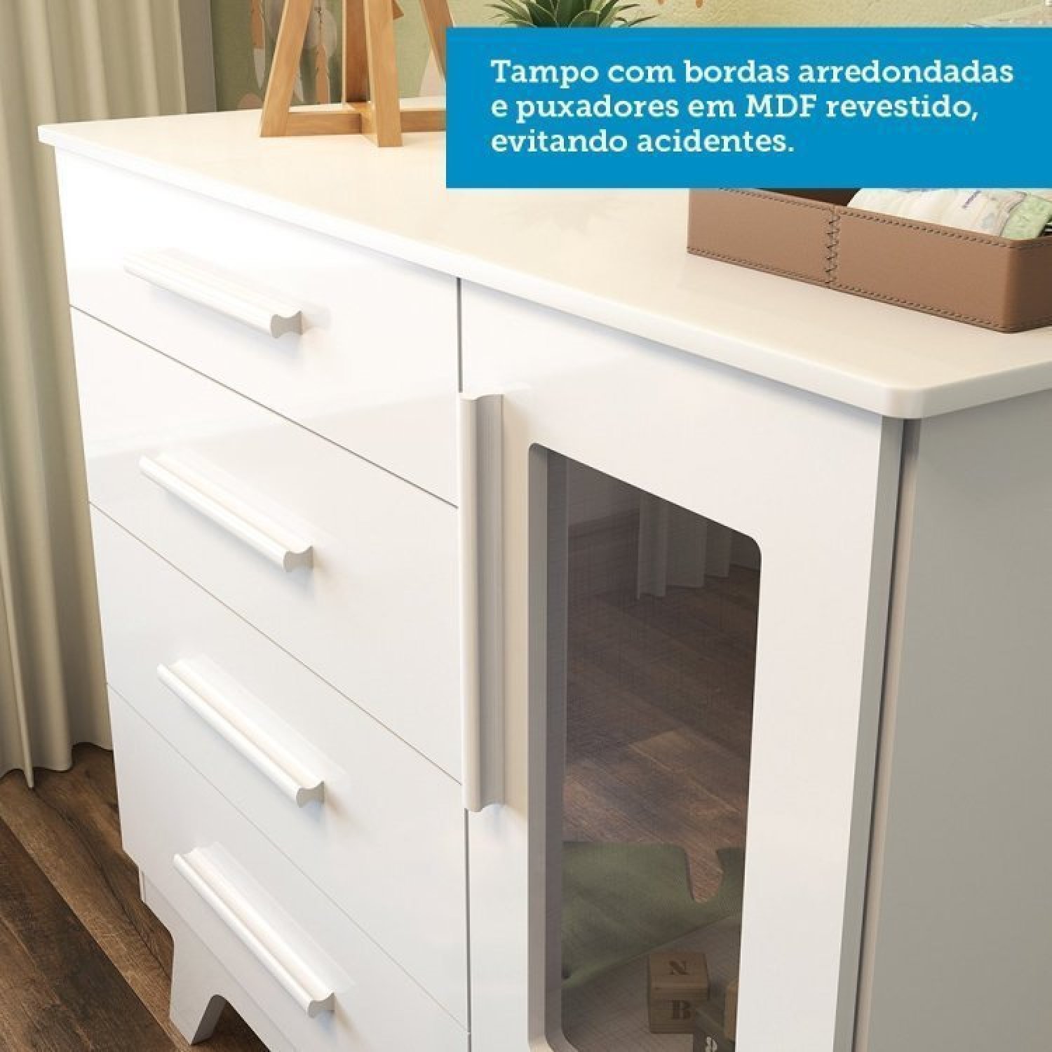 Conjunto para Quarto de Bebê Cômoda 1 Porta com Janela e Berço com Capitone Retrô Jolie - 12
