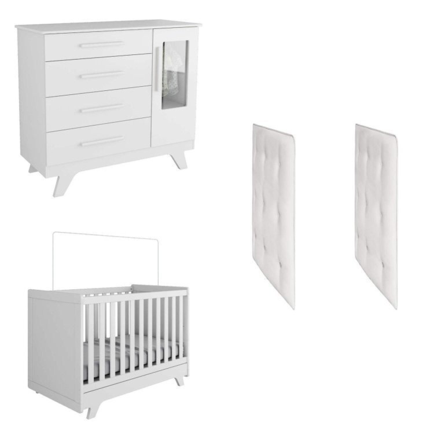 Conjunto para Quarto de Bebê Cômoda 1 Porta com Janela e Berço com Capitone Retrô Jolie - 2