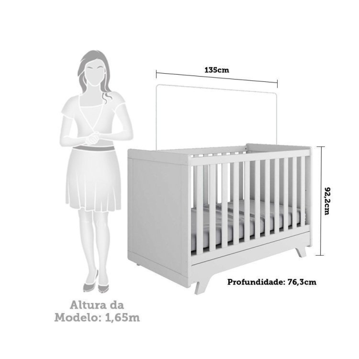 Conjunto para Quarto de Bebê Cômoda 1 Porta com Janela e Berço com Capitone Retrô Jolie - 19