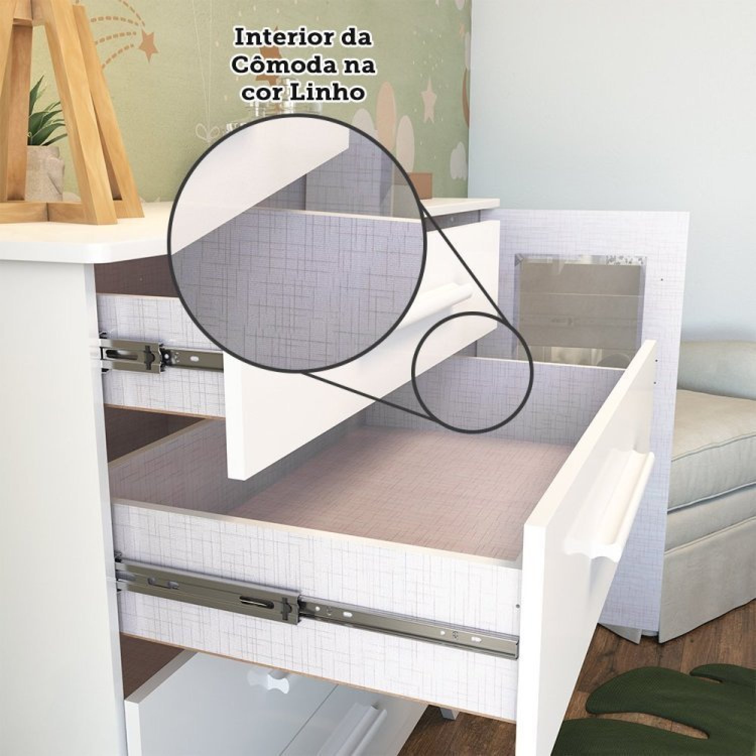 Conjunto para Quarto de Bebê Cômoda 1 Porta com Janela e Berço com Capitone Retrô Jolie - 15