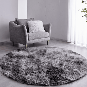 Tapete Sala Felpudo Peludo Mesclado Cinza Redondo 60 cm