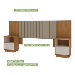 Cabeceira Casal Extensível Estofada com 2 Mesas de Cabeceiras Zurik - 2 Cabeceira Casal Extensível Estofada com 2 Mesas de Cabeceiras Zurik - 2