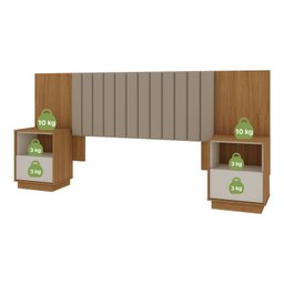 Cabeceira Casal Extensível Estofada com 2 Mesas de Cabeceiras Zurik - 4 Cabeceira Casal Extensível Estofada com 2 Mesas de Cabeceiras Zurik - 4