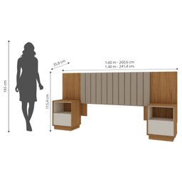 Cabeceira Casal Extensível Estofada com 2 Mesas de Cabeceiras Zurik - 5 Cabeceira Casal Extensível Estofada com 2 Mesas de Cabeceiras Zurik - 5