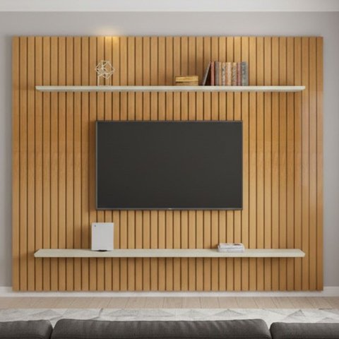 Painel para TV até 75 Polegadas Ripado 100% MDF 220x230cm Marrom Roma