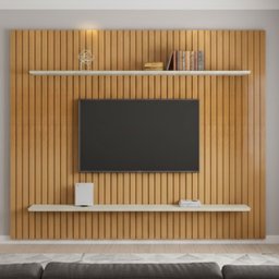 Painel para TV até 75 Polegadas Ripado 2 Prateleiras 100% MDF Roma  - 1