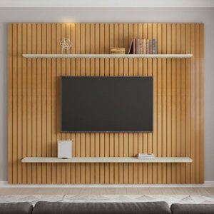 Painel para TV até 75 Polegadas Ripado 2 Prateleiras 100% MDF Roma 