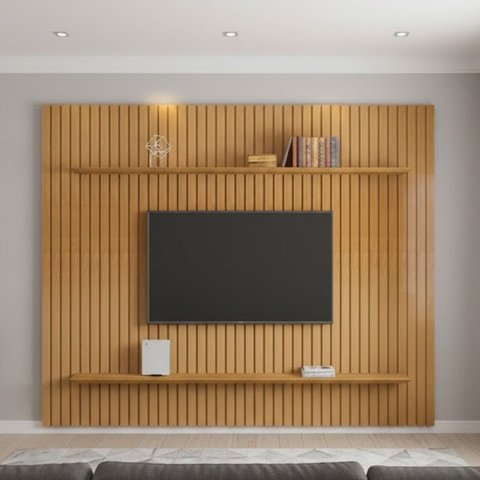 Painel para Tv até 75 Polegadas 220cmx230cm Ripado 2 Prateleiras 100% Mdf Roma