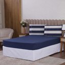 Ver imagem 1 de Jogo de Lençol Beatriz Queen 3 Peças Percal 180 Fios 100% Algodão Ponto Palito - Azul Marinho