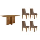 Ver imagem 1 de Conjunto: Mesa Sala Jantar Berlim Tampo Curvo 120cm+4 Cadeiras Dakota Madeira Naturale - Capuccino/