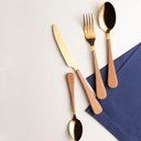 Ver imagem 2 de Jogo de Jantar 30 Pçs Cerâmica Faqueiro 24 Pçs Inox Dourado Mesa Posta 6 Pessoas