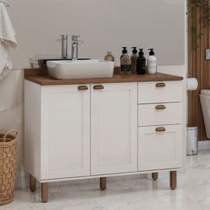 Gabinete para Banheiro 100% Mdf 2 Portas 3 Gavetas Modelo Americano Provençal Iluminata