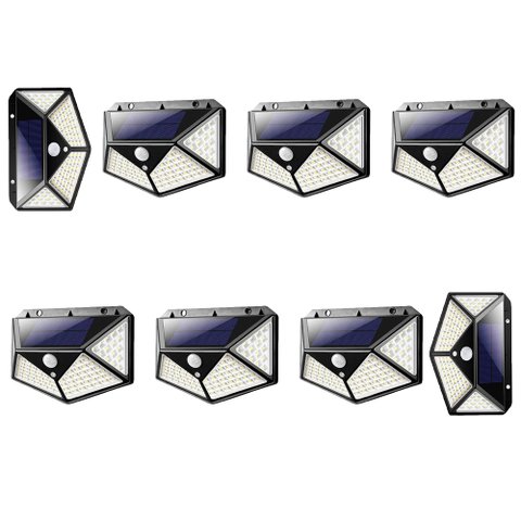 Luminaria Solar 100 Led Sensor Movimento Detecta Presença Kit 8 Und Arandela Parede Iluminaçao A