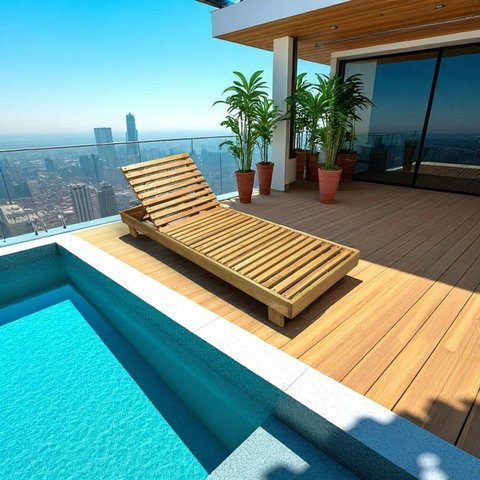 Espreguiçadeira de Piscina Reclinável de Madeira Maciça Tropical Madeiral