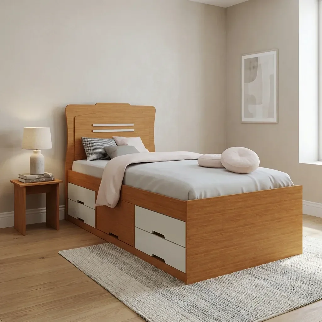 Cama Solteiro com 5 Gavetas em MDF Júlia Cinamomo/Off White - 1