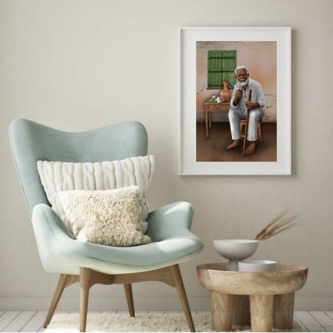 Quadro Umbanda Preto Velho - 60x48cm:madeira Branca