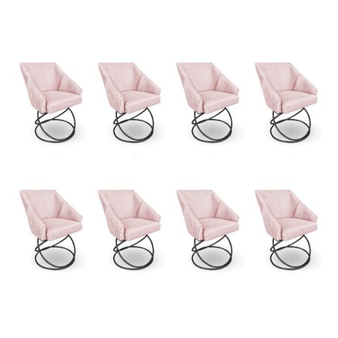 Kit 8 Poltronas Luxo Alana Suede Rosa Bebê Base Luxo Preto - Pallazio