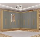Ver imagem 1 de Guarda-Roupa Casal Modulado Canto com Espelho 15 Portas 6 Gavetas Multimóveis Madeirado/Cinza