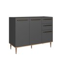 Ver imagem 3 de Balcão de Cozinha 120cm 3 Portas 2 Gavetas Espaço Cuba ou Tampo Isabelle Cinza/Freijó/Grafite
