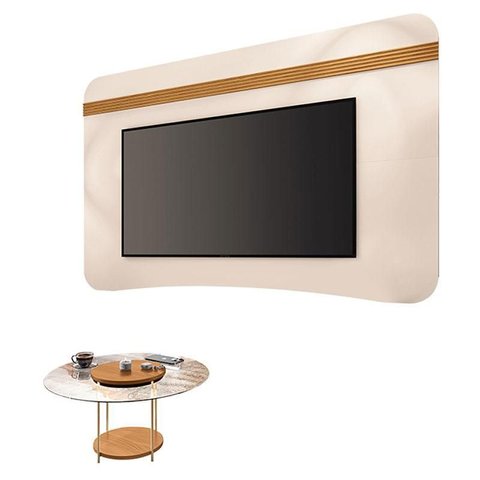 Painel Suspenso Armony Off White Cinamomo com Mesa de Centro Sky com Tampo de Vidro Cinamomo - Hb M