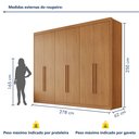 Ver imagem 4 de Guarda Roupa Casal 6 Portas 8 Gavetas Bergamo 100% MDF Marrom/Cinamomo