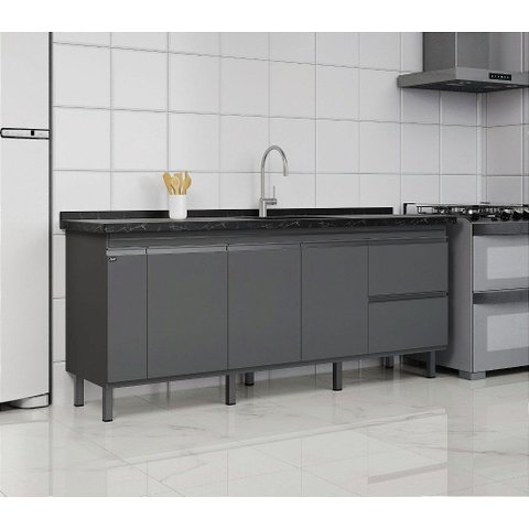 Gabinete Cozinha Mdf 1,94m Elegance com 8 Pés Pré-montado:cinza