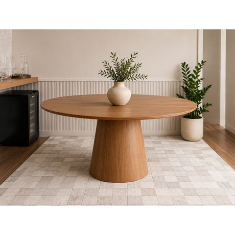 Mesa de Jantar Oval 160x90cm em MDF Freijó - Base Cone