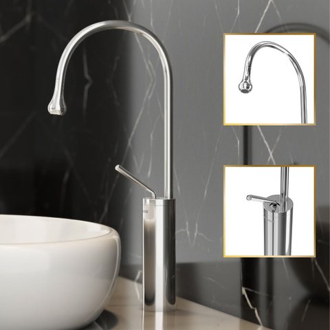 Torneira de Banheiro Luxo Capri Monocomando Gota Aço Inox 304 Goldenx