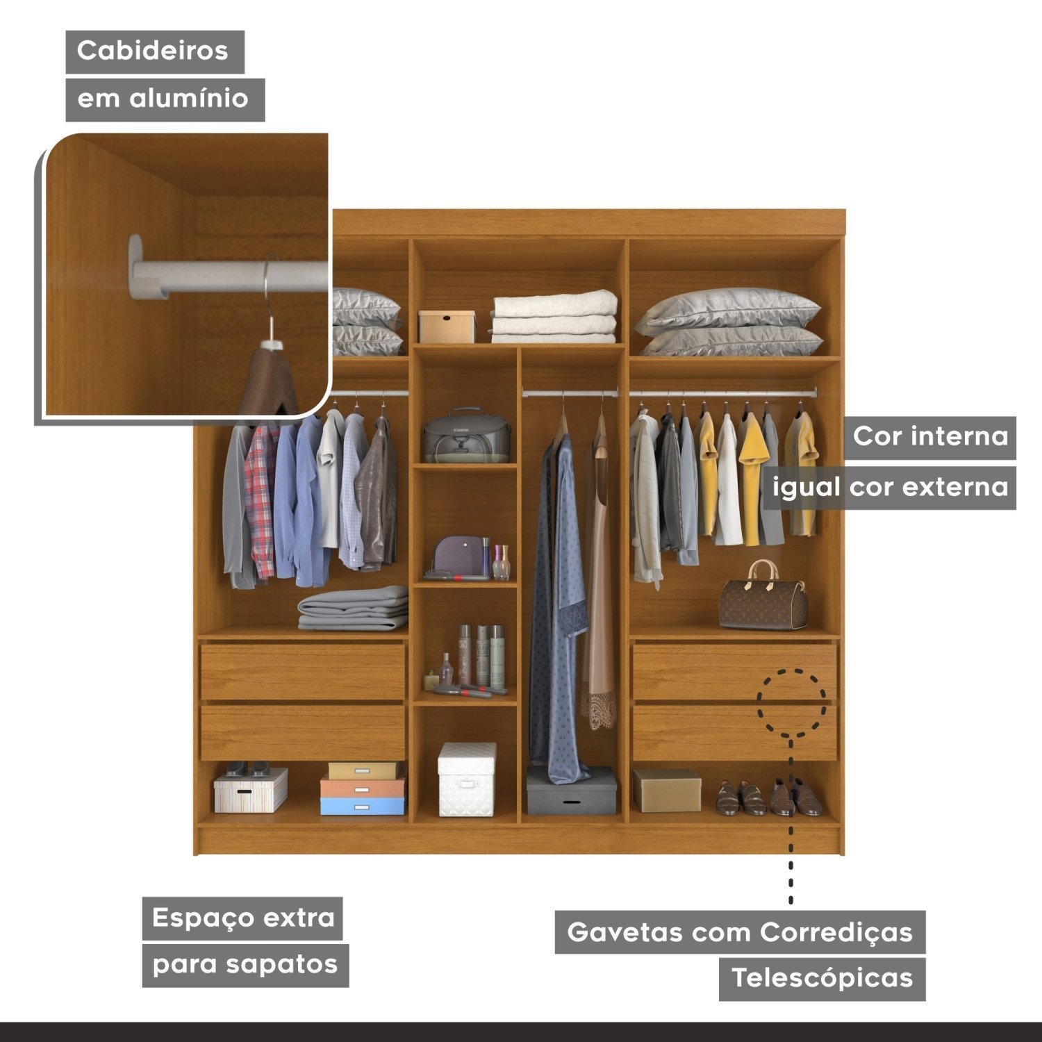 Guarda Roupa Casal 6 Portas 4 Gavetas França - 6