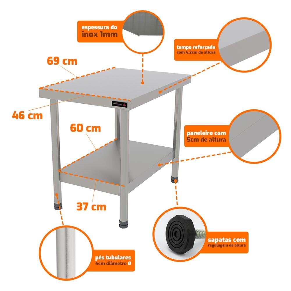 Cavalete Total Inox Mesa Bancada para Chapa e Charbroiler Profissional Pro-45 - Progás P44800 - 3