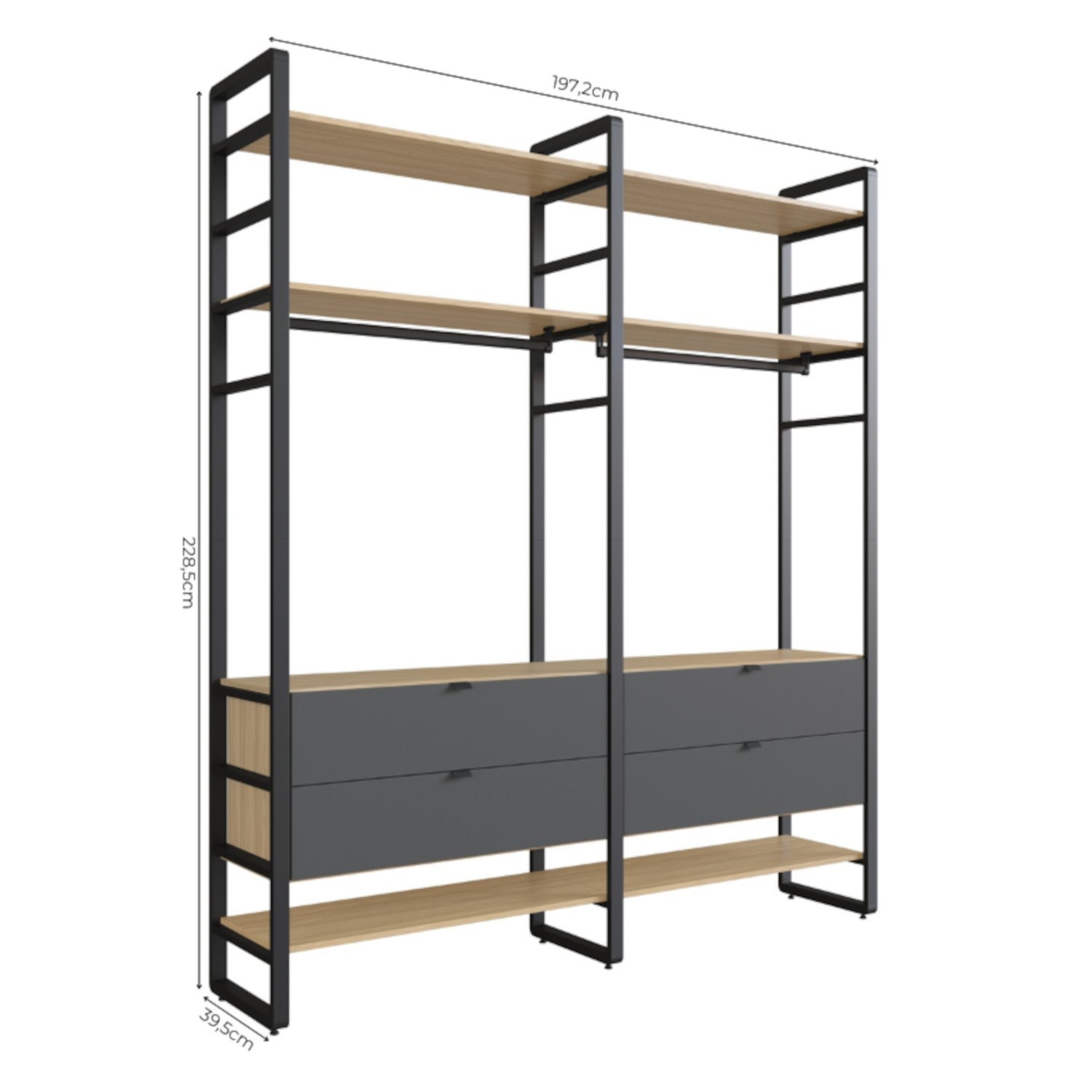 Modulo Industrial Duplo 6 Prateleiras 4 Gavetas Nancy - 3