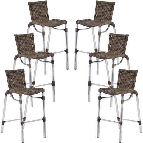 Kit 6 Banquetas Alumínio Fortaleza Alta para Balcão Cozinha Bar Trama Original Argila