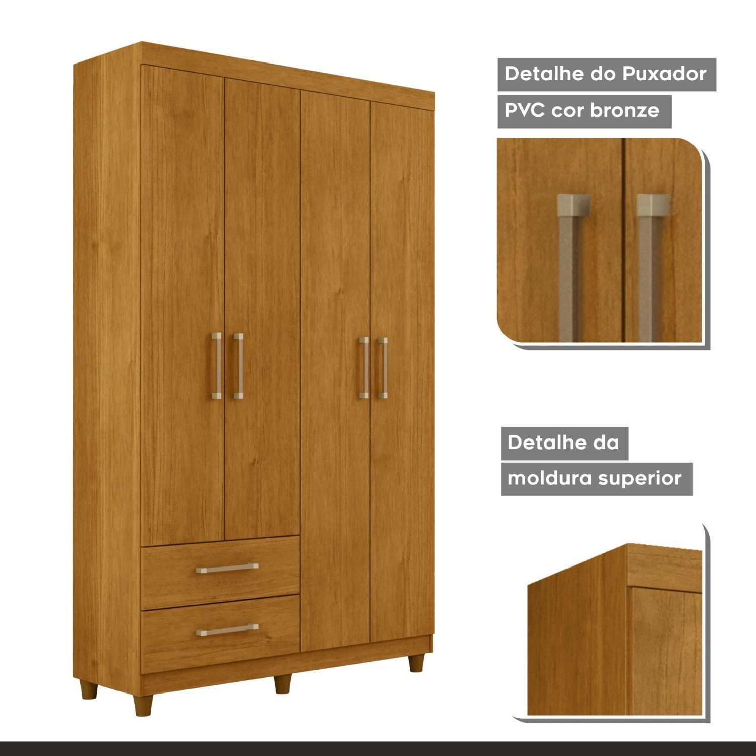 Guarda Roupa Solteiro 4 Portas 2 Gavetas Canadá - 7