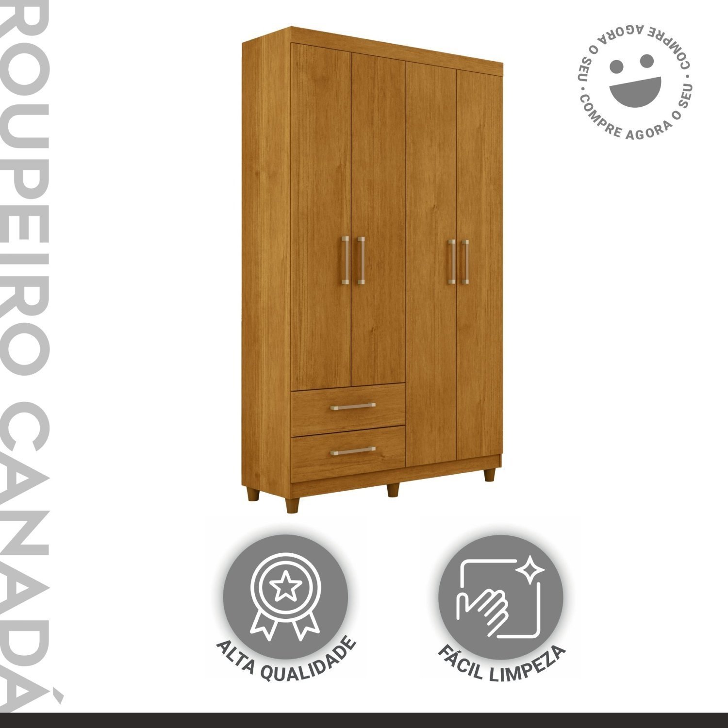 Guarda Roupa Solteiro 4 Portas 2 Gavetas Canadá - 8