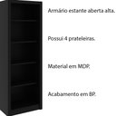 Ver imagem 3 de Armário Estante Alto para Escritório Home Office ME4104 MDP Preto - Gran Belo