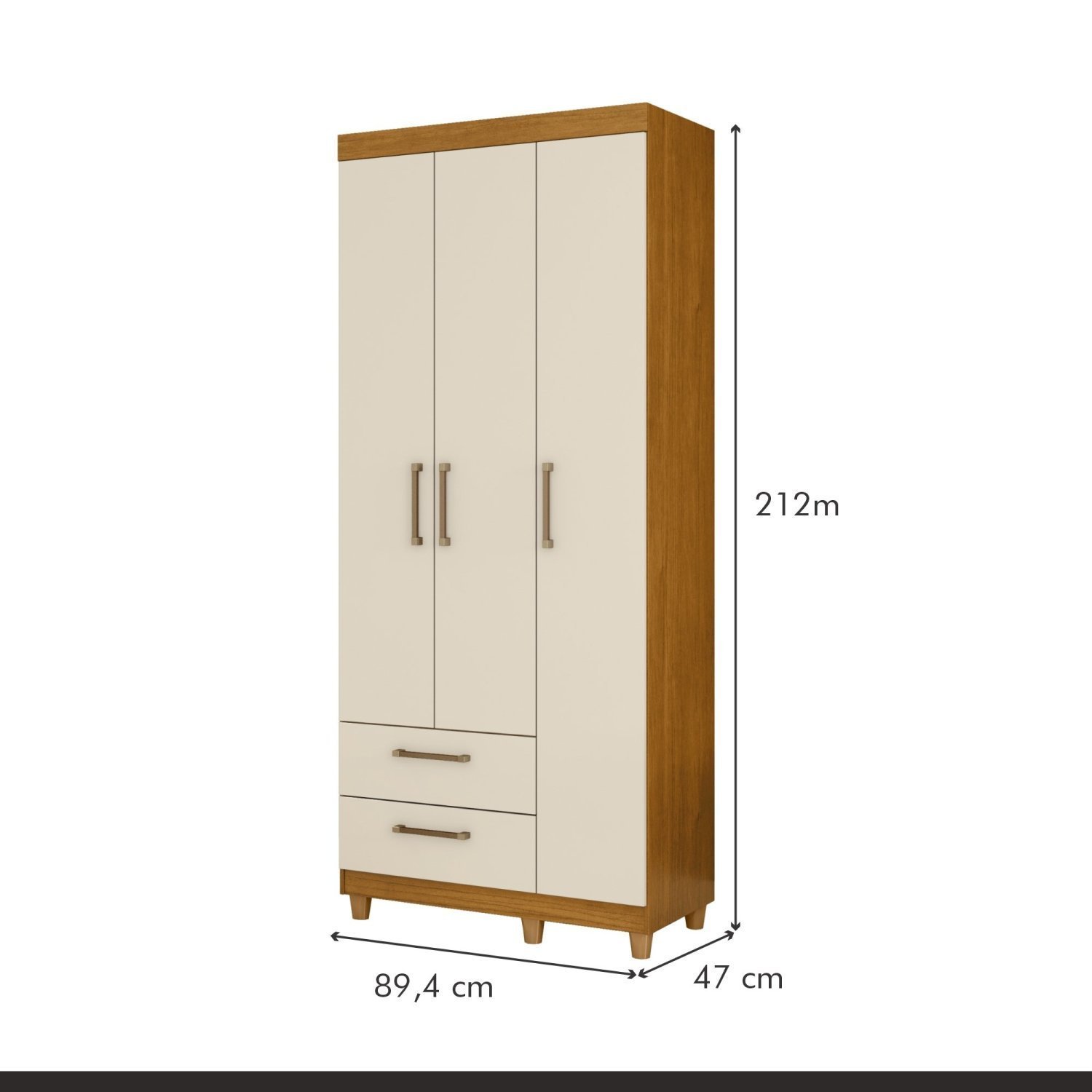 Guarda Roupa Solteiro 3 Portas 2 Gavetas Canadá - 4